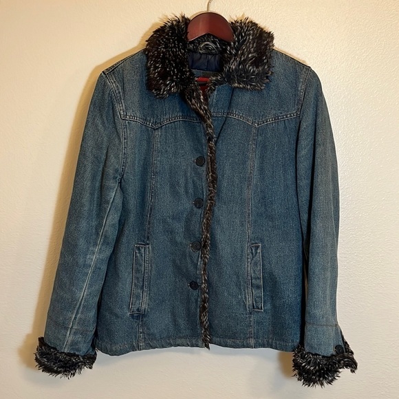 Esprit Faux Fur Lined Jean Jacket - Picture 1 of 16